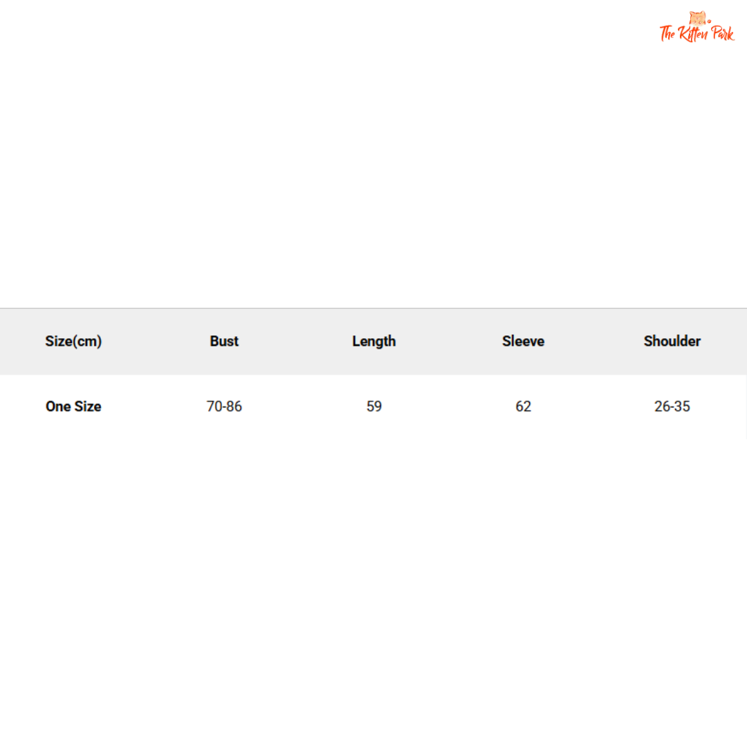 Size chart for clothing with measurements in centimeters