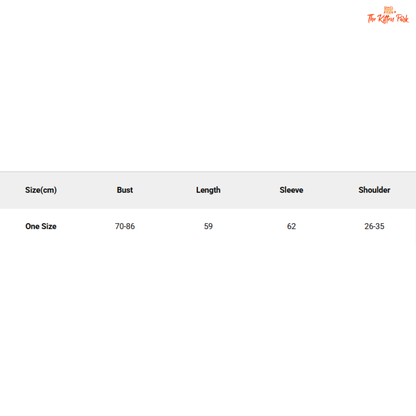 Size chart for clothing with measurements in centimeters