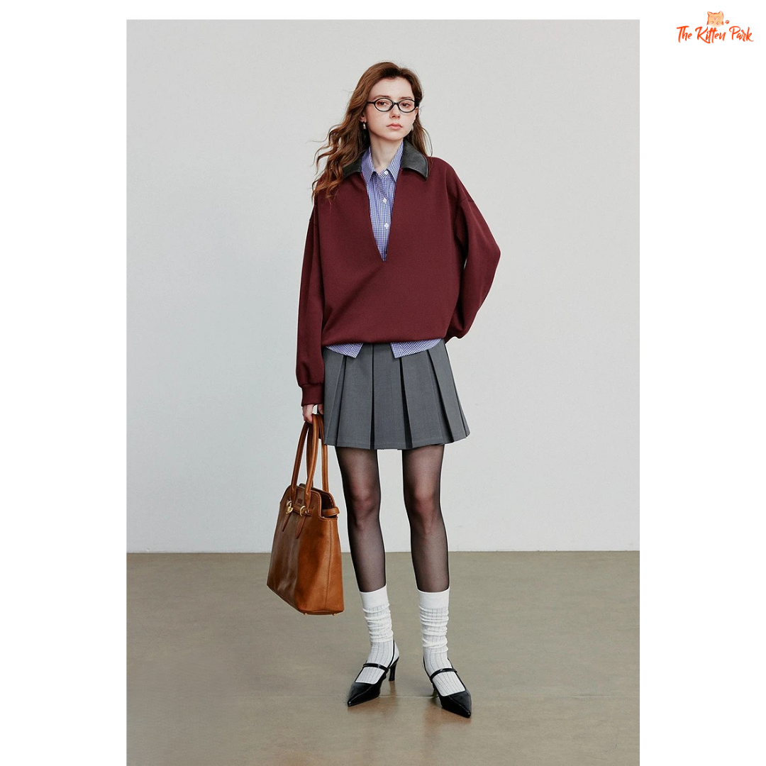 2026 Lulicore Deep V Neck Spliced Cotton Pullover with slim fit, deep V-neck, and cotton-polyester knit for autumn/winter office wear.