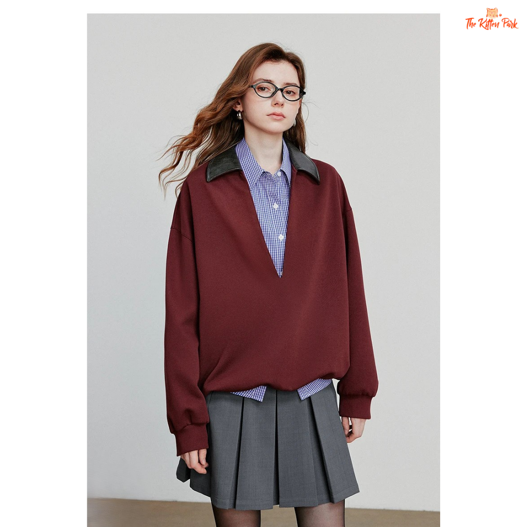 2026 Lulicore Deep V Neck Spliced Cotton Pullover with slim fit, deep V-neck, and cotton-polyester knit for autumn/winter office wear.