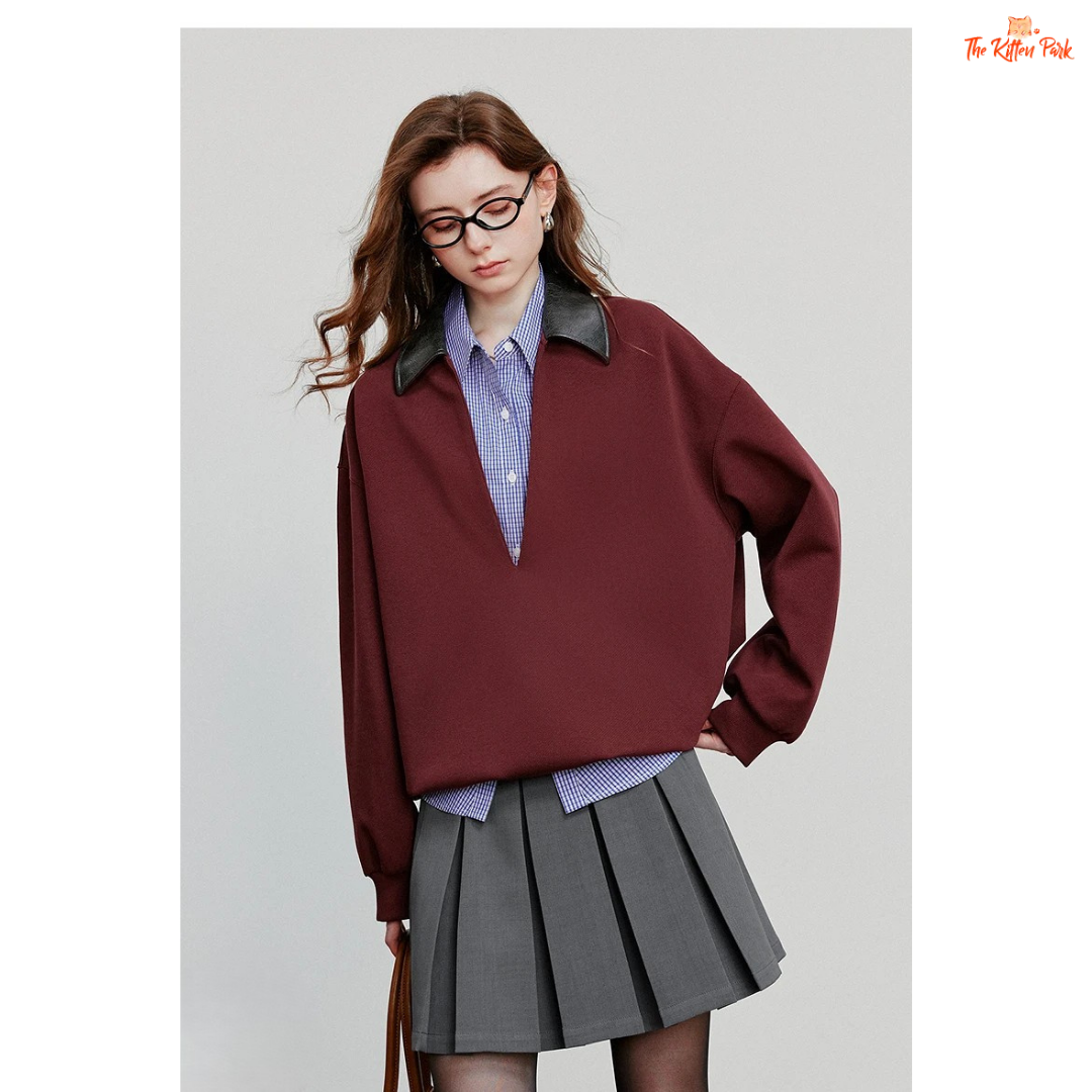 2026 Lulicore Deep V Neck Spliced Cotton Pullover with slim fit, deep V-neck, and cotton-polyester knit for autumn/winter office wear.