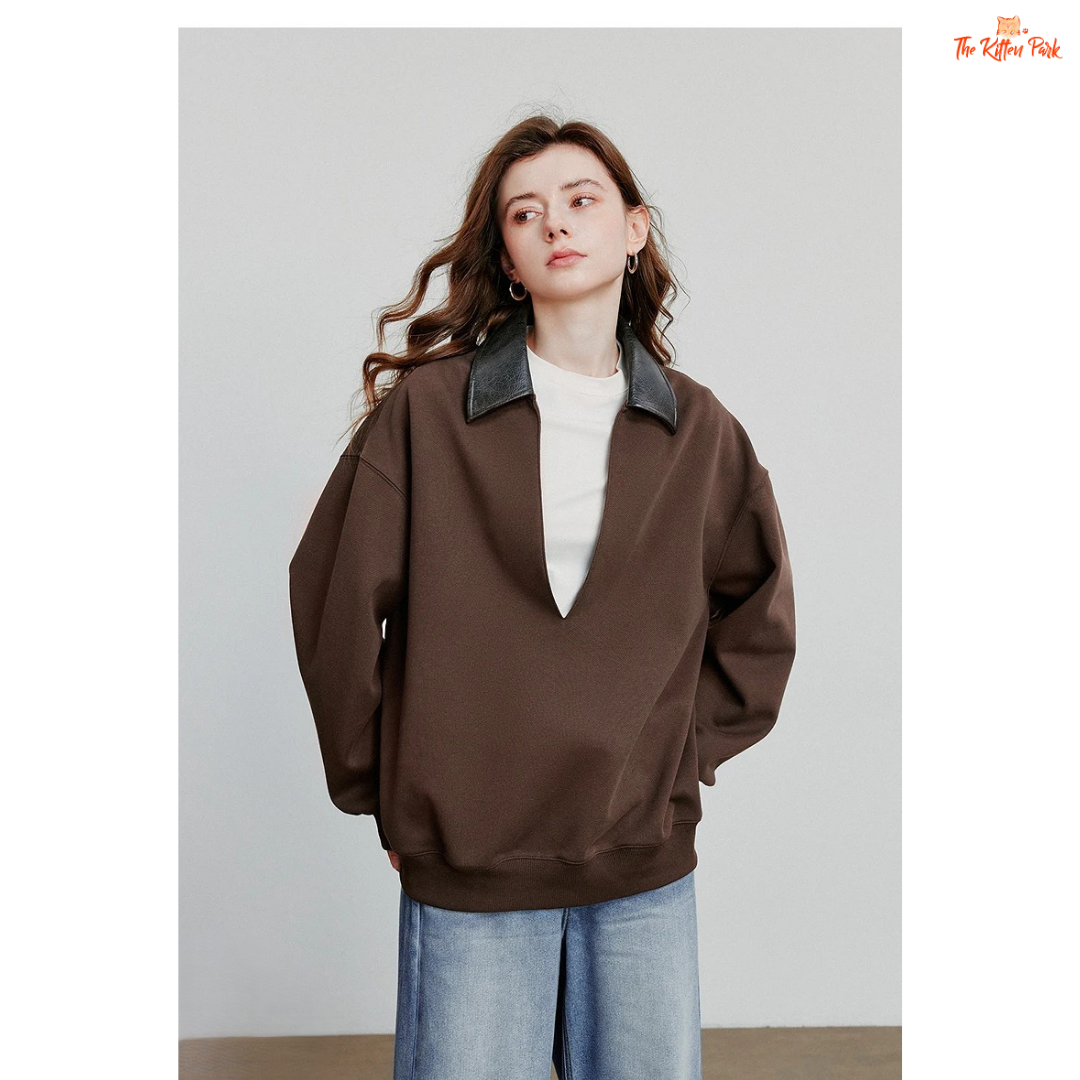 2026 Lulicore Deep V Neck Spliced Cotton Pullover with slim fit, deep V-neck, and cotton-polyester knit for autumn/winter office wear.