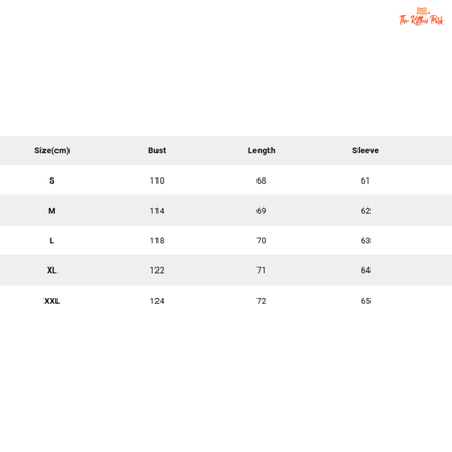 Size chart for clothing with measurements in centimeters