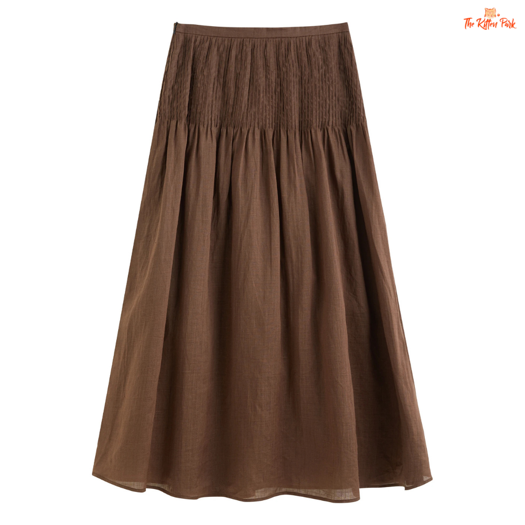 2026 Summer Women’s High Waist A-Line Skirt with elegant flared hem, empire waist, and mid-calf length, perfect for office and summer wear.