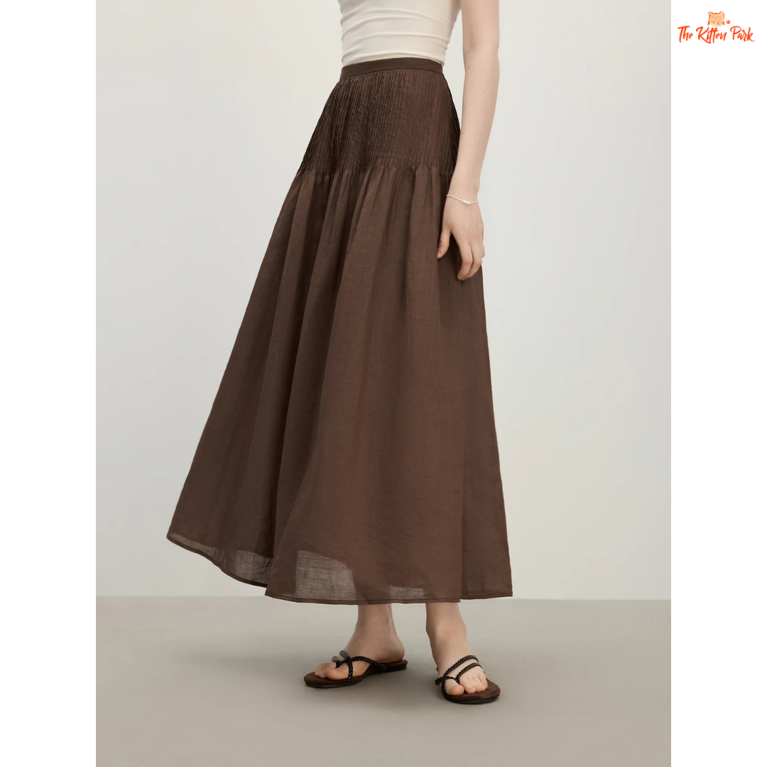 2026 Summer Women’s High Waist A-Line Skirt with elegant flared hem, empire waist, and mid-calf length, perfect for office and summer wear.