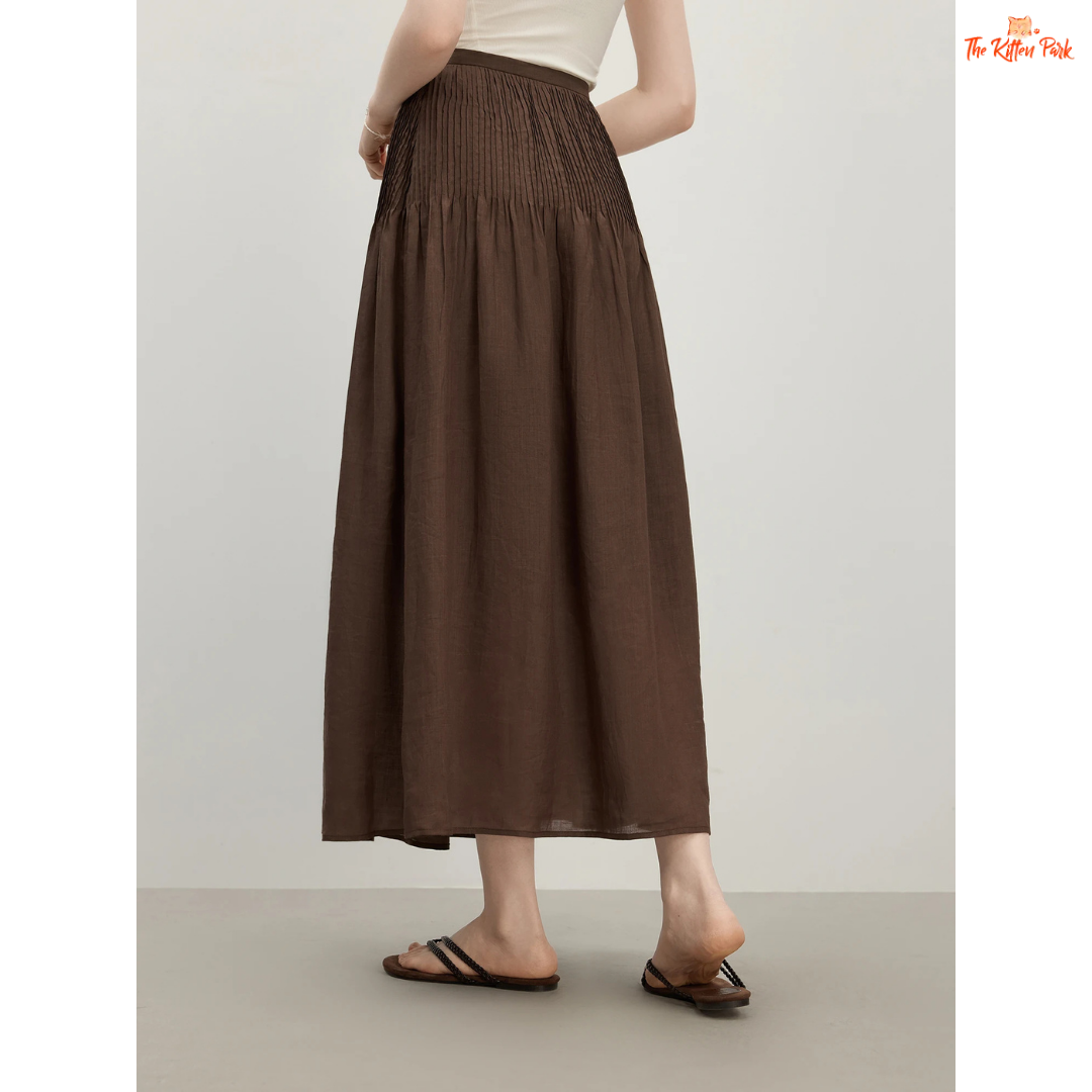 2026 Summer Women’s High Waist A-Line Skirt with elegant flared hem, empire waist, and mid-calf length, perfect for office and summer wear.