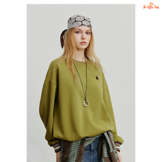 2026 Women's Cat Embroidery Striped Sleeve Cotton Pullover with cute cat embroidery, striped sleeves, and loose casual autumn style.