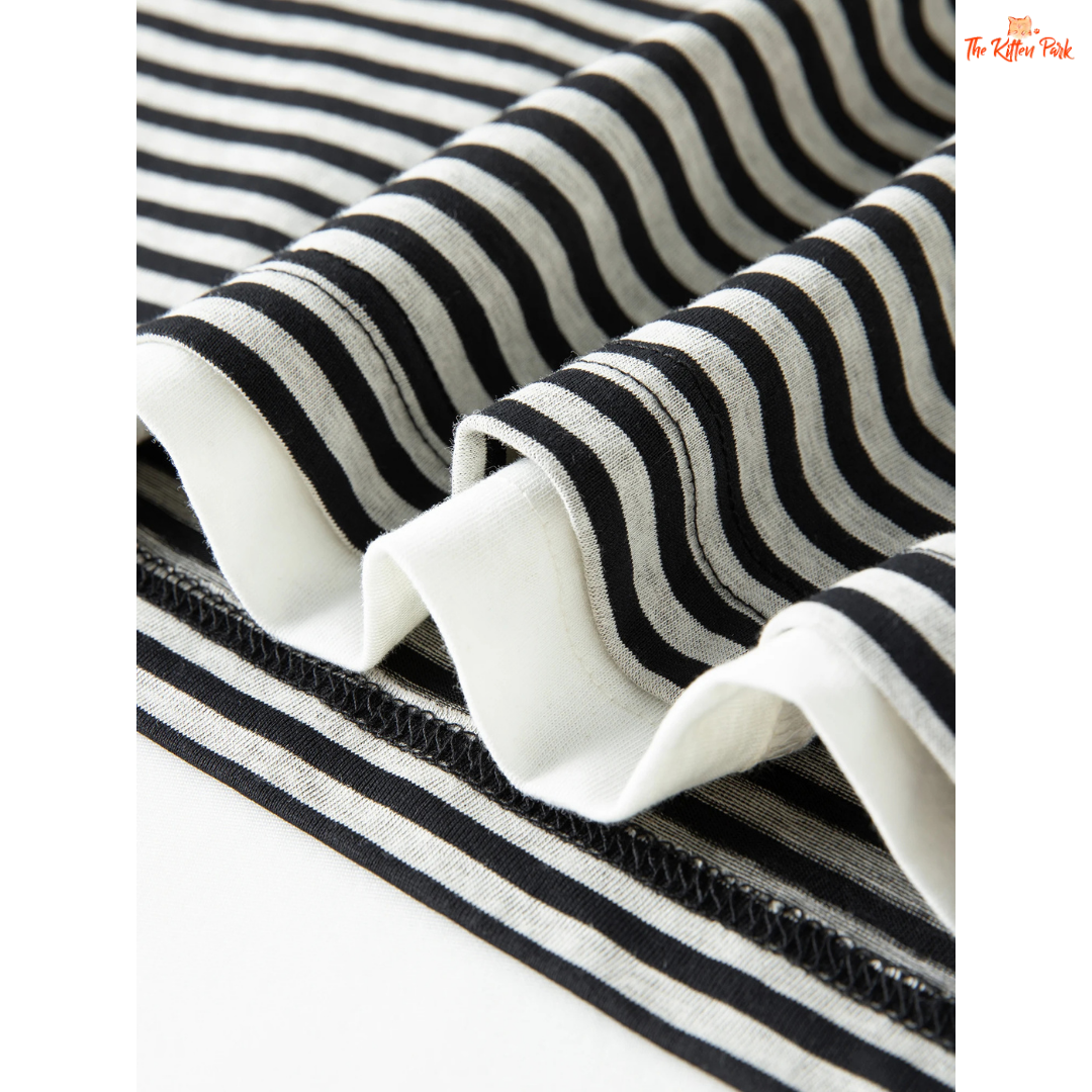 2026 Women's Retro Striped Fake Two-Piece V-Neck T-Shirt with retro stripes, layered look, and casual fit for all-season wear.