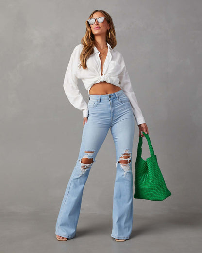 New Casual Ripped Women Blue Jeans Pants