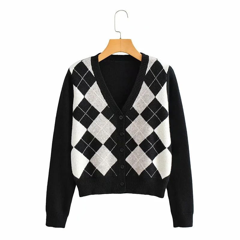 Womens Plaid Knitted Tops