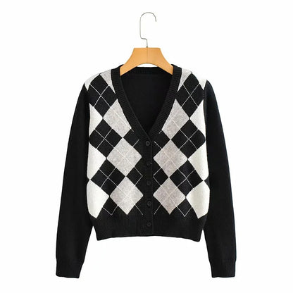 Womens Plaid Knitted Tops