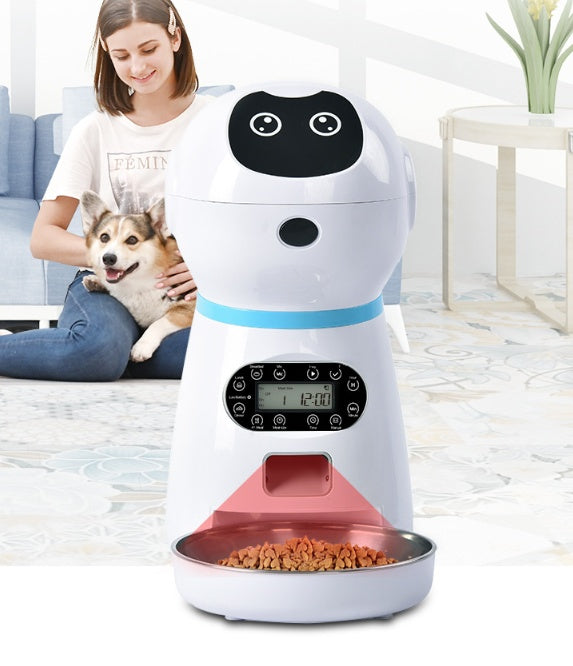 Voice Record LCD Screen Timer Stainless Steel Automatic Pet Feeder