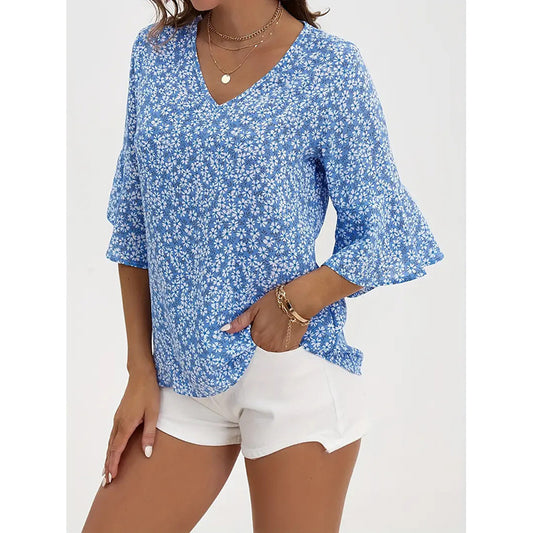 Womens Floral V Neck Tops