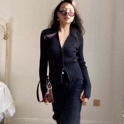 Zippered Elegance Slim Fit Sweater