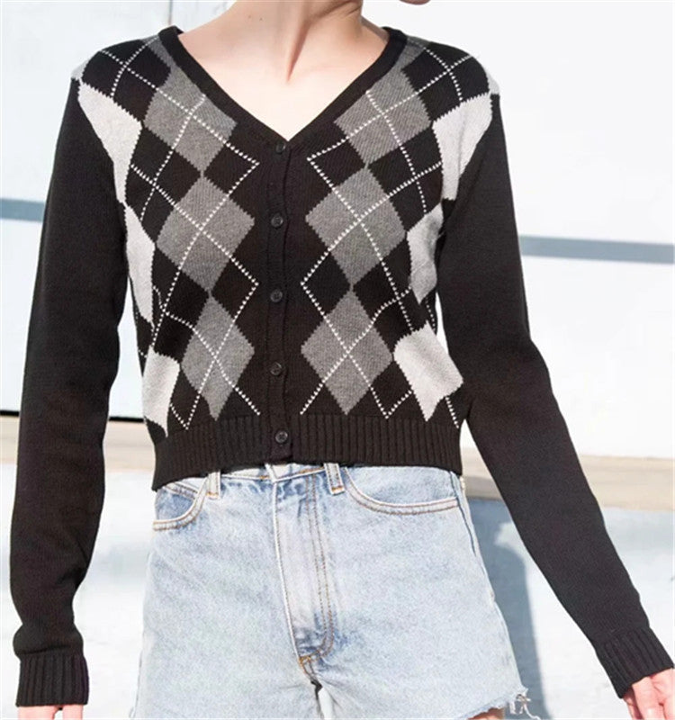 Womens Plaid Knitted Tops