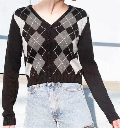 Womens Plaid Knitted Tops