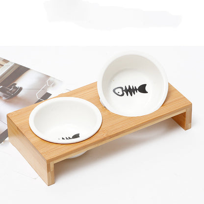 Cat Bamboo Rack Ceramic Bowl