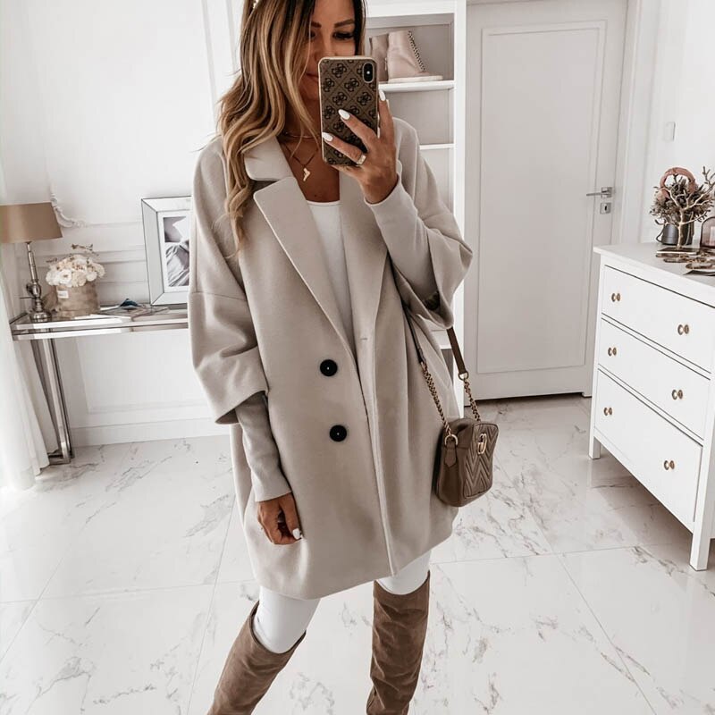 Casual Loose Style Oversized Spring Autumn Woolen Coats For Women