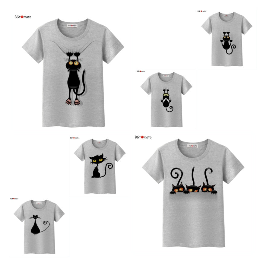Funny Cap Three Cat Cartoon Summer Women T-Shirts