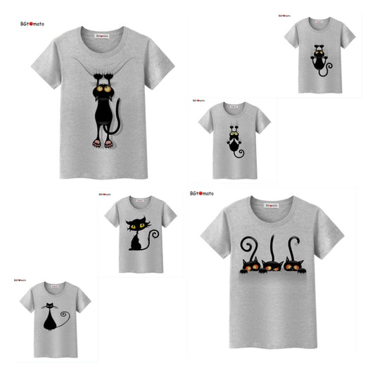 Funny Cap Three Cat Cartoon Summer Women T-Shirts