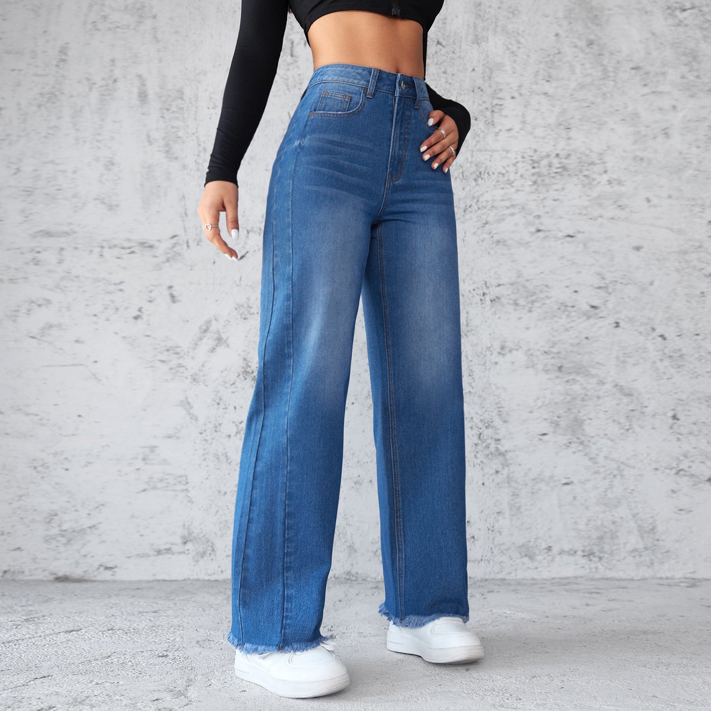 Womens Straight Casual High Waist Jeans