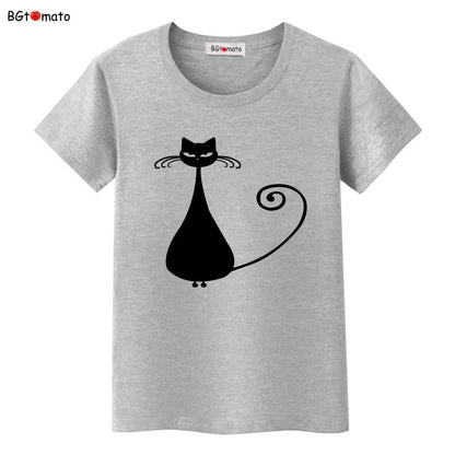 Funny Cap Three Cat Cartoon Summer Women T-Shirts