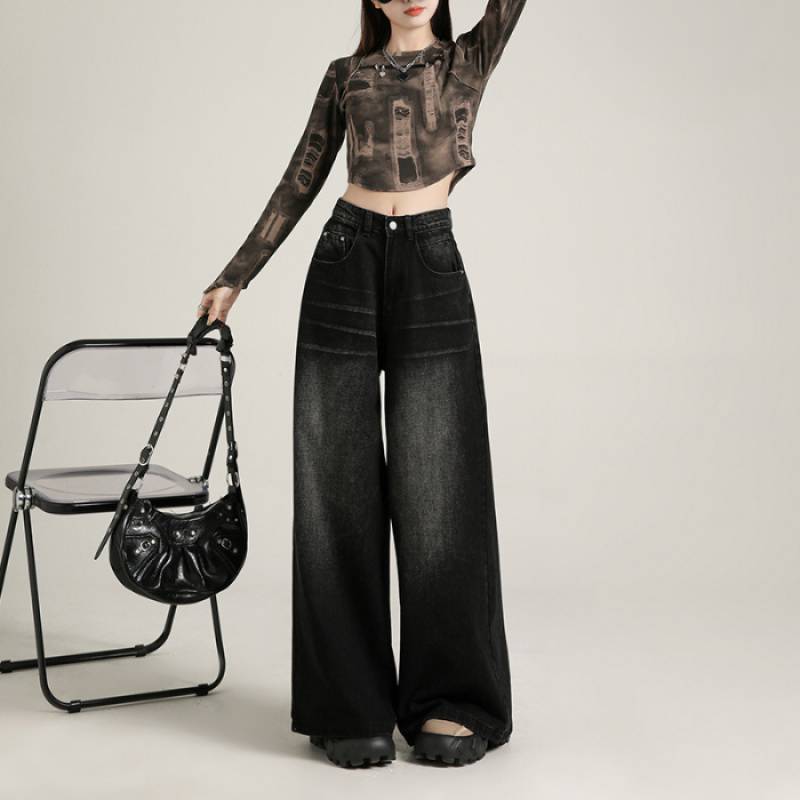 Womens Black Ripped Straight Leg Jeans
