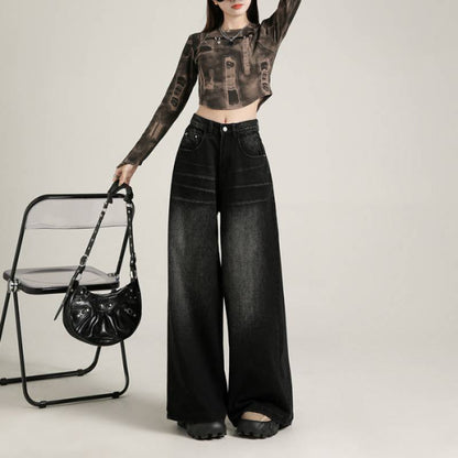 Womens Black Ripped Straight Leg Jeans