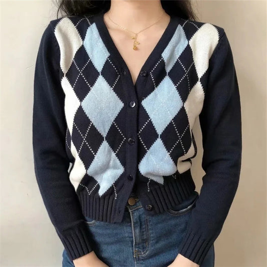 Womens Plaid Knitted Tops
