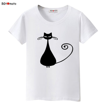 Funny Cap Three Cat Cartoon Summer Women T-Shirts