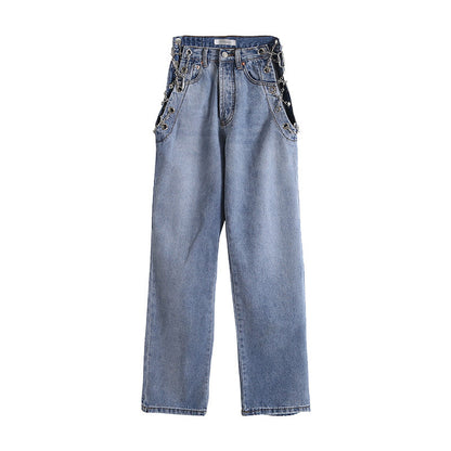 Womens High Waist Chain Streetwear Jeans