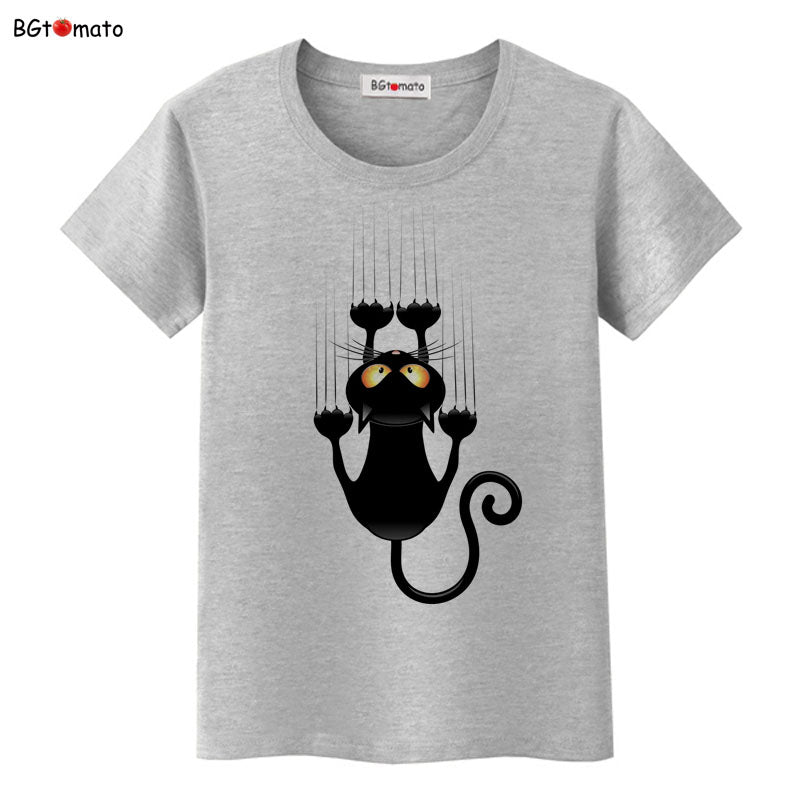 Funny Cap Three Cat Cartoon Summer Women T-Shirts