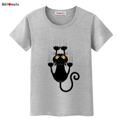Funny Cap Three Cat Cartoon Summer Women T-Shirts