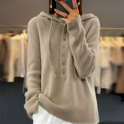 Womens Casual Knitted Hooded Sweater
