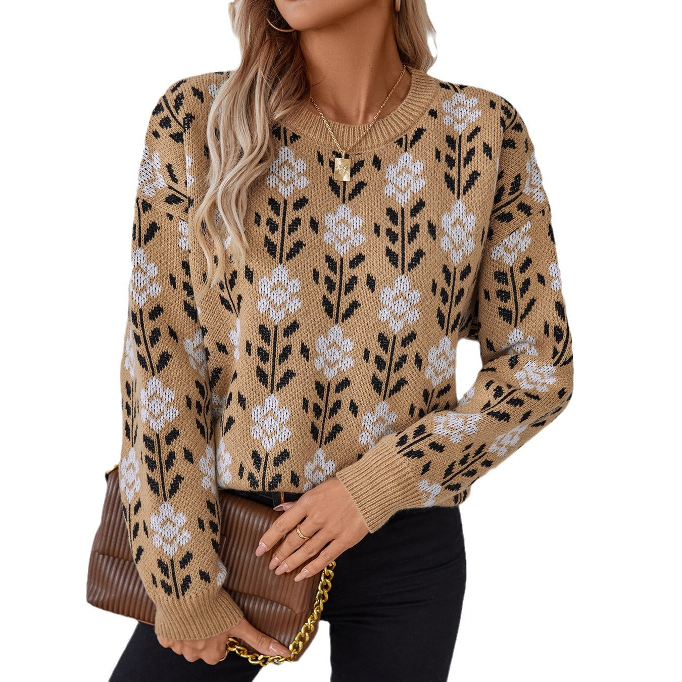Womens Vintage Jacquard Woolen Sweater