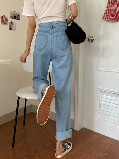 Womens High Waist Straight Denim Trousers