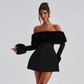 Luxe Plume Off-Shoulder Dress