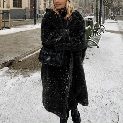 Chic Autumn Fashion Faux Fur Edge Long Outwear Coats For Women