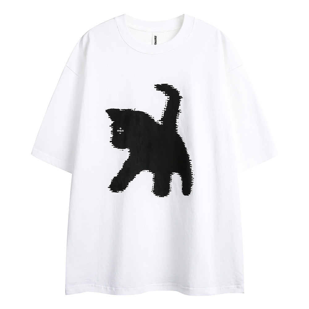 Womens Cartoon Funny Cat T-Shirt