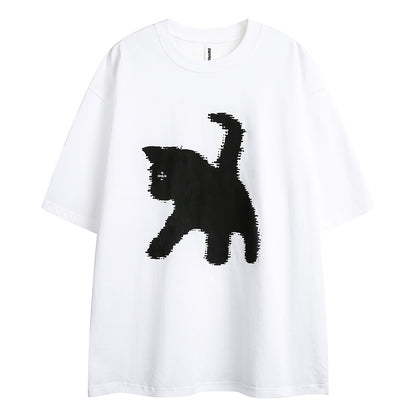 Womens Cartoon Funny Cat T-Shirt