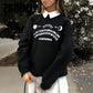 Womens Black Alphabet Letter Print Autumn Winter Sweatshirts