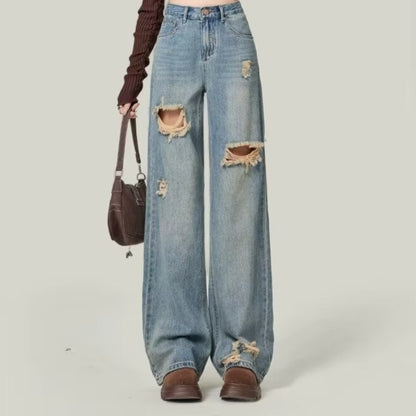 Womens Ripped High Waisted Baggy Jeans