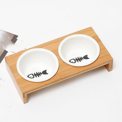 Cat Bamboo Rack Ceramic Bowl