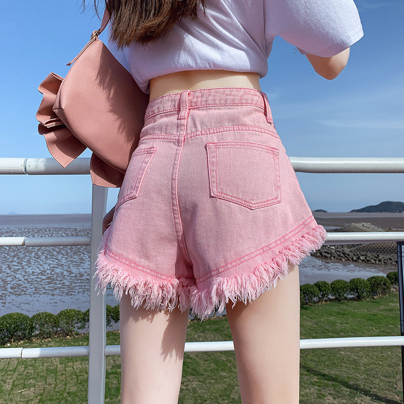 Summer Frayed High Waist Denim Shorts