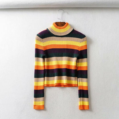 Women Turtleneck Rainbow Sweater