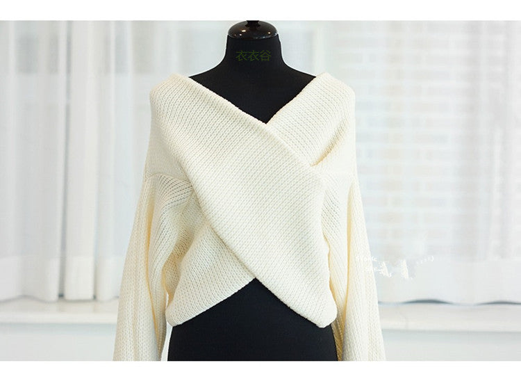 Chic White V Neck Knit Sweater