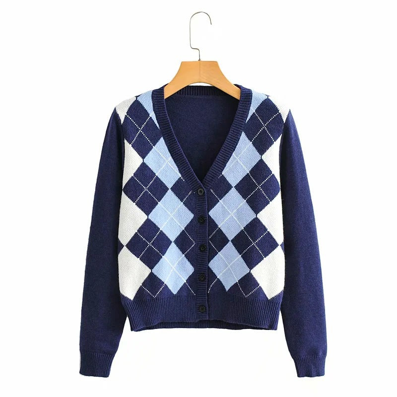 Womens Plaid Knitted Tops