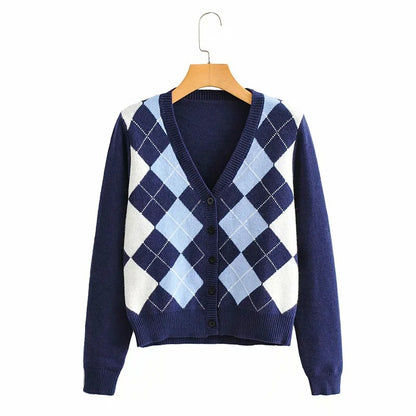 Womens Plaid Knitted Tops