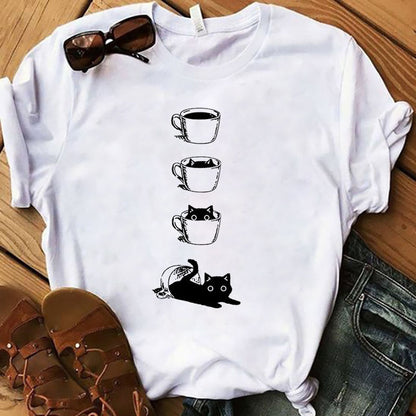 Sarcasm Themed Drinking Cat Summer Women T-Shirts