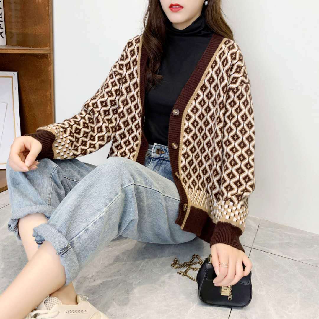 Womens New Casual Geometric Pattern Winter Sweater